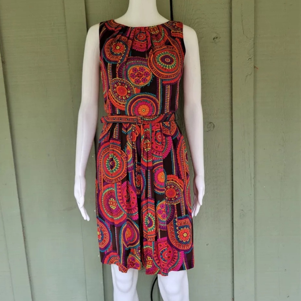 Trina Turk multicolor belted dress 100% silk size 12